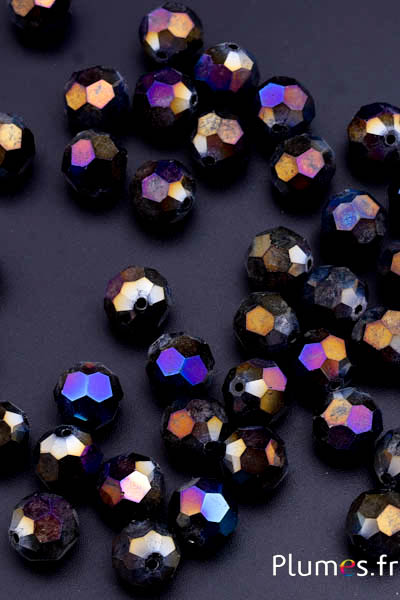 Perles en verre facettées - Ø 10 mm - noir irisé